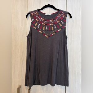 ACOS&A Embroidered Sleeveless Tunic Top Small Oversized Boho Casual‎ Festival